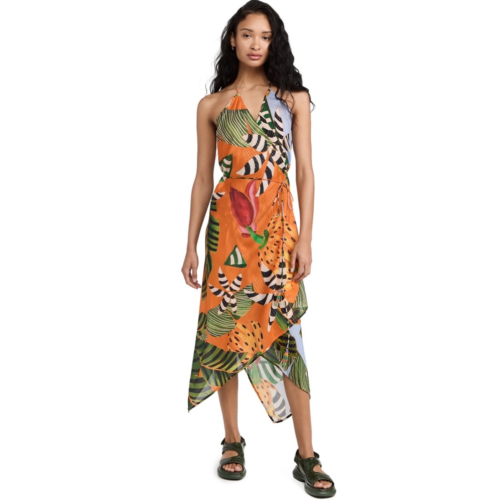 FARM Rio Striped Bananas Coverup Wrap Dress